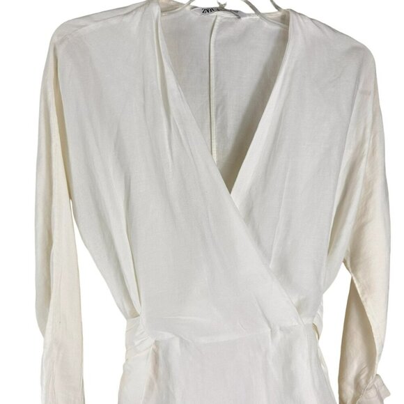 Zara White Long Wrap Blouse Size Medium Kimono - Picture 3 of 12